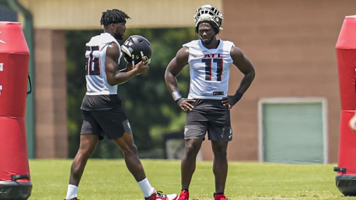 Jun 11, 2025; Atlanta, GA, USA; Atlanta Falcons linebacker Jalon Walker (11) shown during Minicamp at Children's Healthcare of Atlanta Training Ground. Mandatory Credit: Dale Zanine-Imagn Images