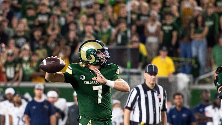 Colorado State's Jackson Brousseau makes a throw to the endzone during an NCAA football game against UTSA at Canvas Stadium on Sept. 20, 2025, in Fort Collins, Colo. Colorado State's Jackson Brousseau makes a throw to the endzone during an NCAA football game against UTSA at Canvas Stadium on Sept. 20, 2025, in Fort Collins, Colo.