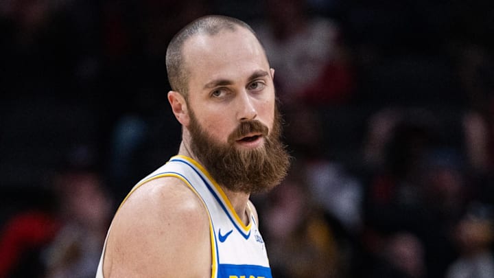 Indiana Pacers center Jay Huff (32) looks on against the Chicago Bulls during the first half at Gainbridge Fieldhouse. Indiana Pacers center Jay Huff (32) looks on against the Chicago Bulls during the first half at Gainbridge Fieldhouse.