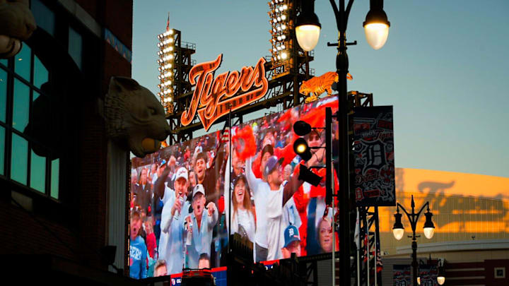 Detroit Tigers fans are seen on a screen during the ALDS Game 4 as the Detroit Tigers take on the Cleveland Guardians at Comerica Park in Downtown Detroit on Thursday, October 10, 2024.