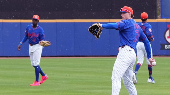 Feb 28, 2026; Port St. Lucie, Florida, USA; New York Mets third baseman Brett Baty (7) warms-up before the game against the Washington Nationalsnat Clover Park. Mandatory Credit: Jim Rassol-Imagn Images Feb 28, 2026; Port St. Lucie, Florida, USA; New York Mets third baseman Brett Baty (7) warms-up before the game against the Washington Nationalsnat Clover Park. Mandatory Credit: Jim Rassol-Imagn Images