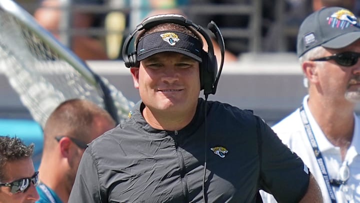 Oct 10, 2021; Jacksonville, Florida, USA; Jacksonville Jaguars defensive line coach Tosh Lupoi