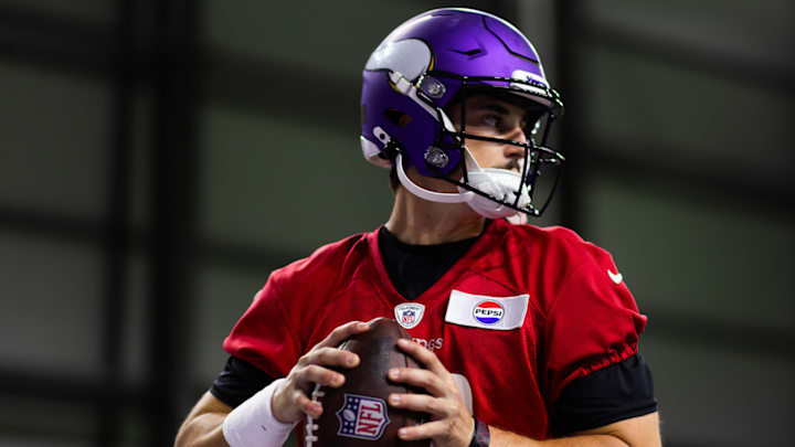 Max Brosmer at Vikings minicamp in May 2025. 