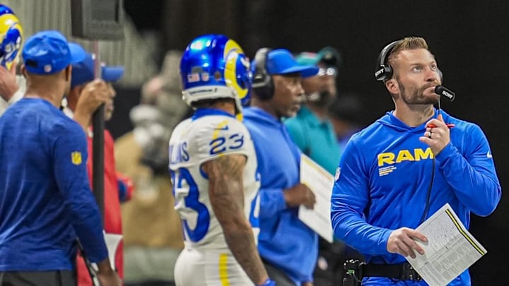 Dec 29, 2025; Atlanta, Georgia, USA; Los Angeles Rams head coach Sean McVay reacts on the sideline against the Atlanta Falcons during the first half at Mercedes-Benz Stadium. Mandatory Credit: Dale Zanine-Imagn Images Dec 29, 2025; Atlanta, Georgia, USA; Los Angeles Rams head coach Sean McVay reacts on the sideline against the Atlanta Falcons during the first half at Mercedes-Benz Stadium. Mandatory Credit: Dale Zanine-Imagn Images