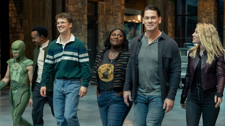 Nhut Le, Tim Meadows, Freddie Stroma, Danielle Brooks, John Cena, Jennifer Holland in Peacemaker season 2. (Courtesy of HBO Max)