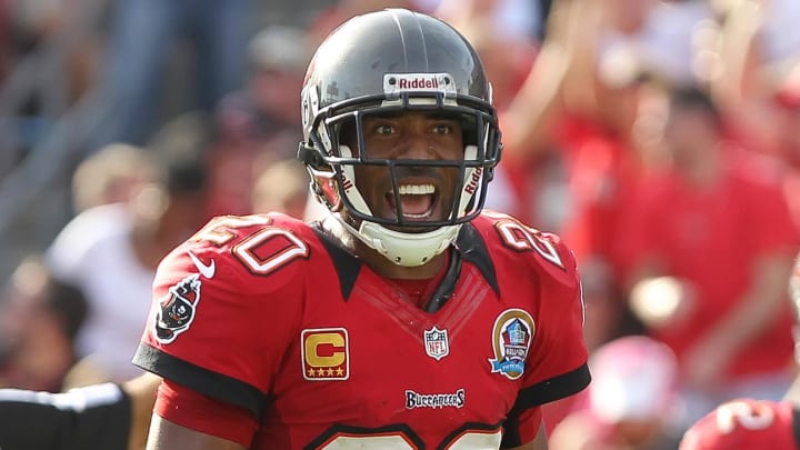 December 9, 2012; Tampa, FL, USA;  Tampa Bay Buccaneers free safety Ronde Barber (20) reacts against the Philadelphia Eagles during the second half at Raymond James Stadium. Philadelphia Eagles defeated the Tampa Bay Buccaneers 23-21. Mandatory Credit: Kim Klement-USA TODAY Sports