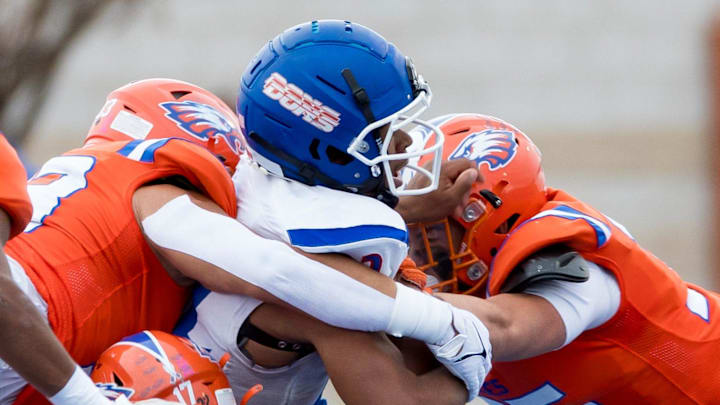 Amarillo Palo Duro's Darien Lewis (22) is tackled at a Class 5A, Division II high school football playoff game against Canutillo at Canutillo High School in El Paso, Texas, on Friday, Nov. 10, 2023.