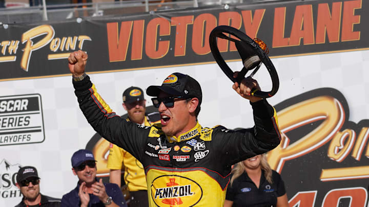 Joey Logano picked up his third win of the 2024 NASCAR Cup Series season in the South Point 400 at Las Vegas Motor Speedway and locked himself into the Championship 4 in the process. Joey Logano picked up his third win of the 2024 NASCAR Cup Series season in the South Point 400 at Las Vegas Motor Speedway and locked himself into the Championship 4 in the process.
