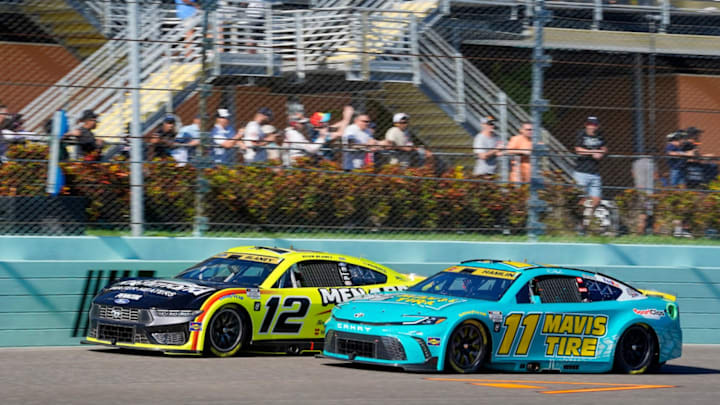 Ryan Blaney (No. 12) and Denny Hamlin (No. 11) came up just shy in a late-race battle with Tyler Reddick for the win in Sunday's Straight Talk Wireless 400 at Homestead. Both drivers will have their championship hopes on the line at Martinsville. Ryan Blaney (No. 12) and Denny Hamlin (No. 11) came up just shy in a late-race battle with Tyler Reddick for the win in Sunday's Straight Talk Wireless 400 at Homestead. Both drivers will have their championship hopes on the line at Martinsville.