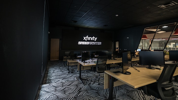 A look at the Xfinity Speed Center, which is a virtual race weekend war room, where employees at Airspeed can communicate with at-track employees during the race weekend.