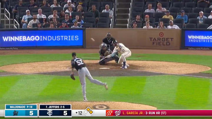 Jeffers attempted a bunt in the 12th inning of the Twins' 8–6 loss to the Marlins.