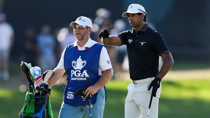 Aaron Rai looks towards the green at the PGA Championship. Aaron Rai looks towards the green at the PGA Championship.