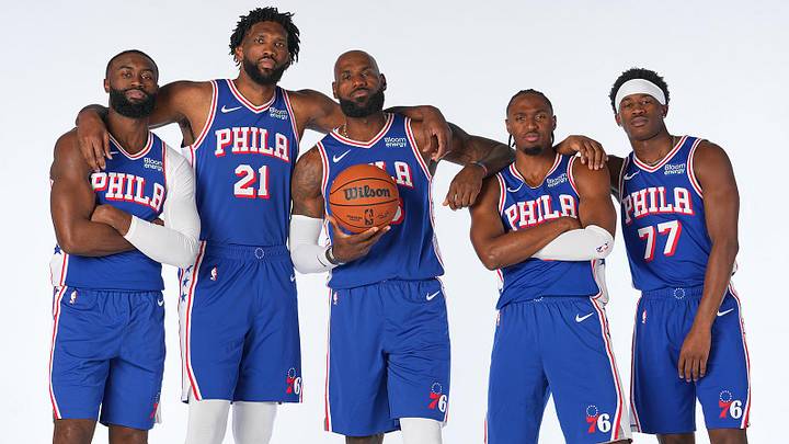 The 76ers’ new starting five, from left: Jaylen Brown, Joel Embiid, LeBron James, Tyrese Maxey and VJ Edgecombe. The 76ers’ new starting five, from left: Jaylen Brown, Joel Embiid, LeBron James, Tyrese Maxey and VJ Edgecombe.