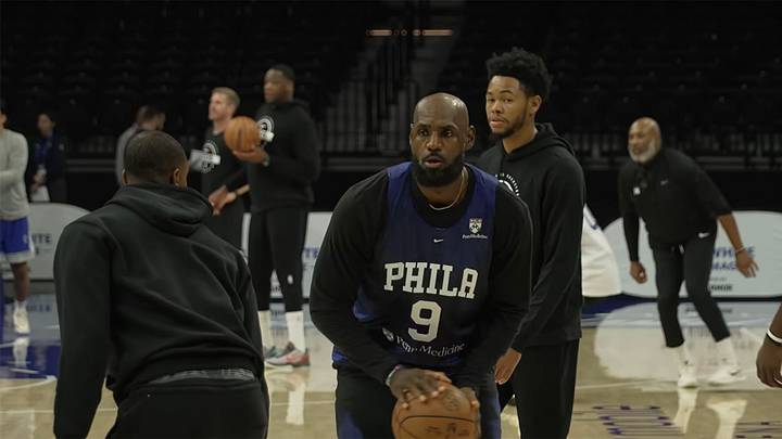 LeBron James and the 76ers played three 10-minute games at the annual Blue x White scrimmage in Philadelphia on Saturday. LeBron James and the 76ers played three 10-minute games at the annual Blue x White scrimmage in Philadelphia on Saturday.
