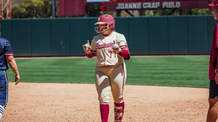 Florida State's Anna Hinde went viral for being hit by a pitch against Syracuse on Sunday.