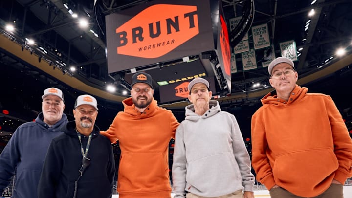 Boston, Massachusetts, USA; BRUNT Workwear Founder & CEO Eric Girouard with members of the TD Garden Bullgang. Mandatory Credit: BRUNT / BRUNT