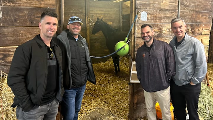 Former MLB catcher Buster Posey poses with Flying Mohawk Former MLB catcher Buster Posey poses with Flying Mohawk