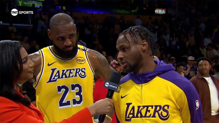 LeBron James and his son Bronny played just under three minutes together in the Lakers' win over the Timberwolves.
