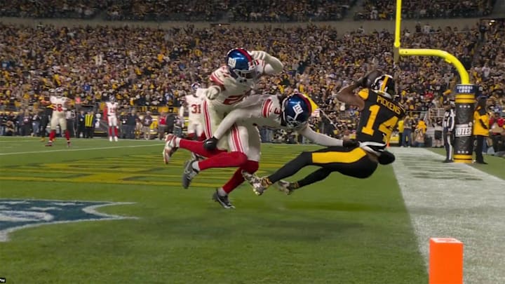 Pickens caught two passes for 25 yards in the first half Monday night.