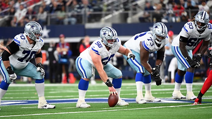 The Cowboys' offensive line prepares for a play during a game against the Texans on Nov. 18.