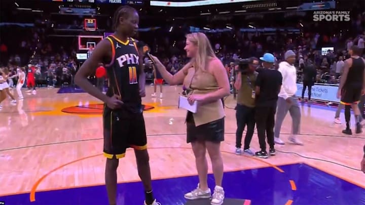 Suns TV reporter Amanda Pflugrad interviews Bol Bol after Phoenix's 125–108 win over the Pelicans on Friday night.
