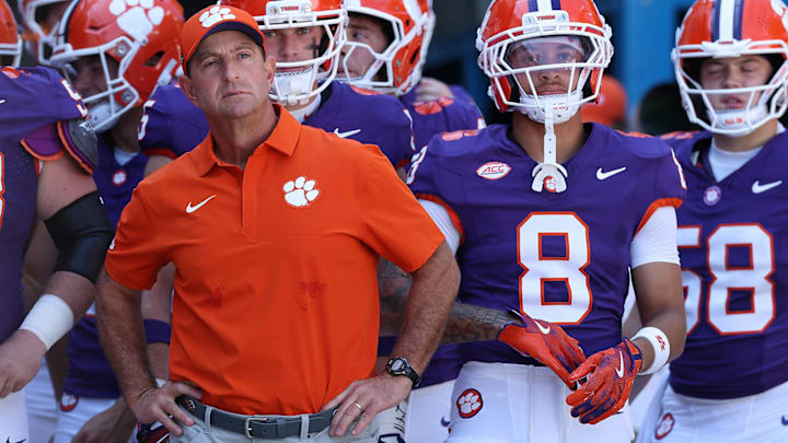 Dabo Swinney waits to lead the Tigers on the field prior to a game against Georgia Tech at Bobby Dodd Stadium.