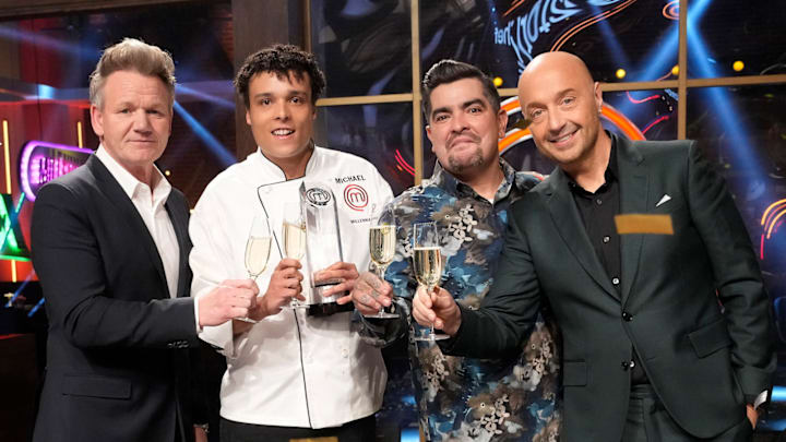 MasterChef Generations winner Michael Leonard with Gordon Ramsay, Aaron Sanchez and Joe Bastianich