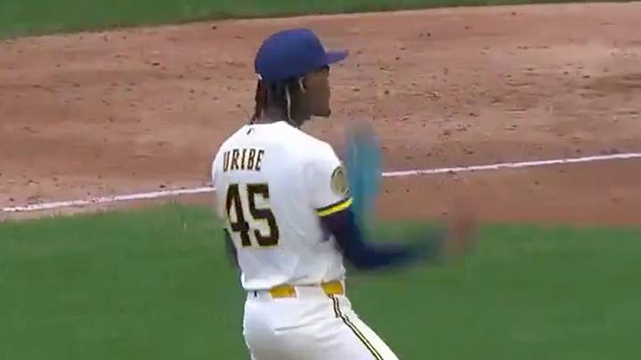 Abner Uribe found a unique way to celebrate a strikeout on Tuesday night. Abner Uribe found a unique way to celebrate a strikeout on Tuesday night.