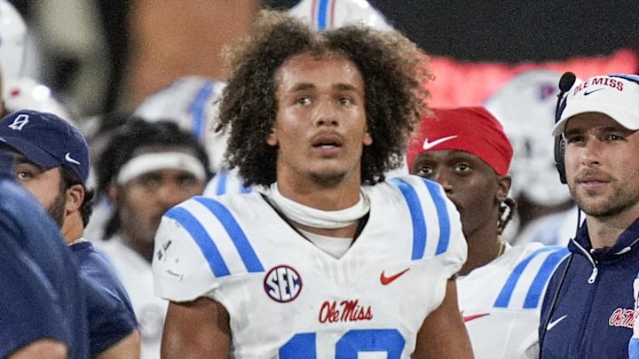Sep 14, 2024; Winston-Salem, North Carolina, USA;  Mississippi Rebels wide receiver Cayden Lee (19) during the first half against the Wake Forest Demon Deacons at Allegacy Federal Credit Union Stadium. Mandatory Credit: Jim Dedmon-Imagn Images
