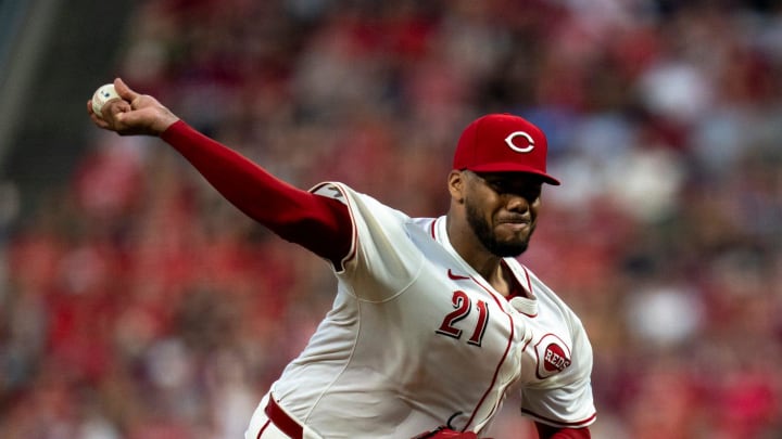 Cincinnati Reds pitcher Hunter Greene (21) delivers a pitch in the sixth inning of the MLB game between the Cincinnati Reds and the San Francisco Giants at Great American Ball Park in Cincinnati on Saturday, Aug. 3, 2024. Cincinnati Reds pitcher Hunter Greene (21) delivers a pitch in the sixth inning of the MLB game between the Cincinnati Reds and the San Francisco Giants at Great American Ball Park in Cincinnati on Saturday, Aug. 3, 2024.