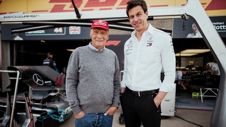 Niki Lauda and Toto Wolff at the 2018 Canadian Grand Prix.