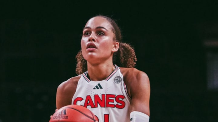Miami Women's Basketball Center Nat Marshall (21) at the free throw line scoring many of her points. Miami Women's Basketball Center Nat Marshall (21) at the free throw line scoring many of her points.