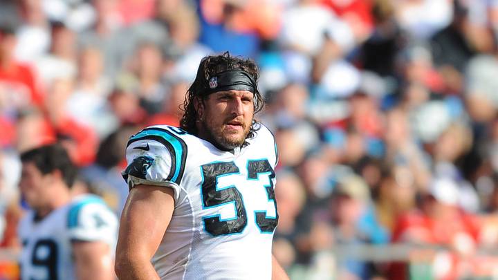 Former TCU linebacker Jason Phillips during his NFL career with the Carolina Panthers. Phillips brings a former player's perspective to evaluating the Horned Frogs' next four games. (photo credit: Denny Medley-USA TODAY Sports)