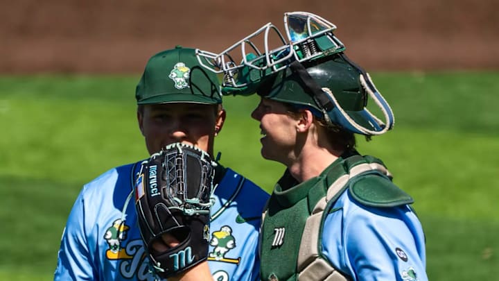 Tulane pitcher Jack Frankel and catcher Hugh Pinkney Tulane pitcher Jack Frankel and catcher Hugh Pinkney