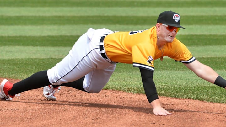 Erie SeaWolves infielder Jace Jung made a nice diving play to force an out against the Harrisburg
