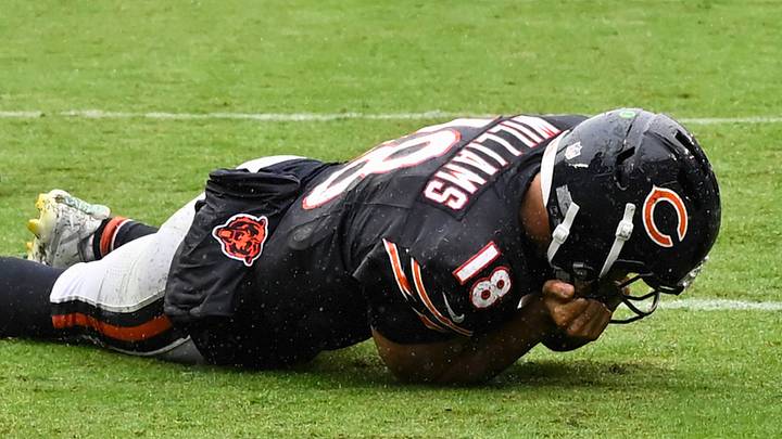 Chicago Bears quarterback Caleb Williams (18) lies on the field with an apparent injury against the Minnesota Vikings during the second half at Soldier Field. Mandatory Credit: Matt Marton-Imagn Images Chicago Bears quarterback Caleb Williams (18) lies on the field with an apparent injury against the Minnesota Vikings during the second half at Soldier Field. Mandatory Credit: Matt Marton-Imagn Images