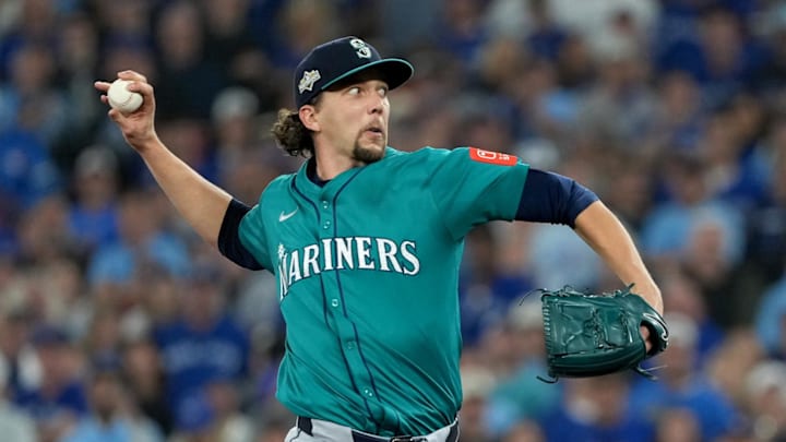 Seattle Mariners pitcher Logan Gilbert (36) throws in the first inning against the Toronto Blue Jays during game six of the ALCS round for the 2025 MLB playoffs at Rogers Centre. 