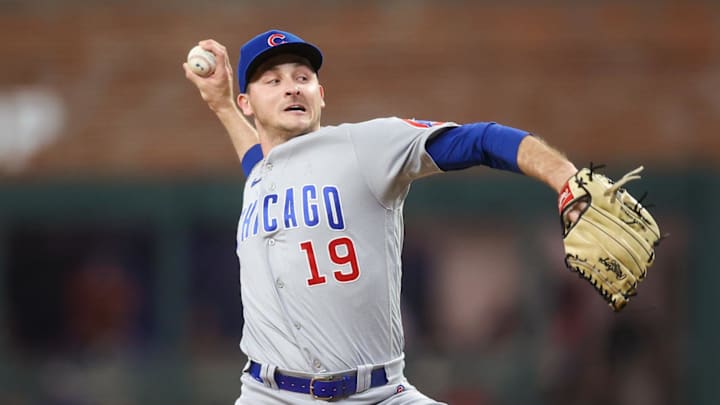 Sep 28, 2023; Atlanta, Georgia, USA; Chicago Cubs relief pitcher Hayden Wesneski (19) throws against