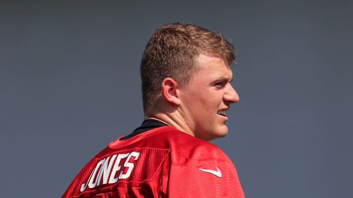 Jacksonville Jaguars quarterback Mac Jones (10) looks on during an organized team activity Tuesday, May 28, 2024 at EverBank Stadium’s Miller Electric Center in Jacksonville, Fla.