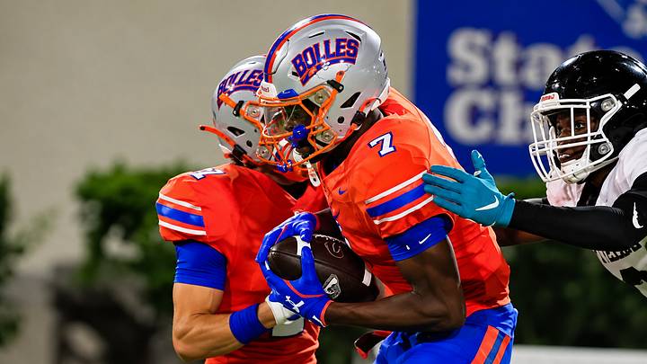 Bolles junior defensive back Jaxon Flowers carries the ball during the 2026 season. Flowers is tied for the Florida lead with six interceptions through five games. Bolles junior defensive back Jaxon Flowers carries the ball during the 2026 season. Flowers is tied for the Florida lead with six interceptions through five games.