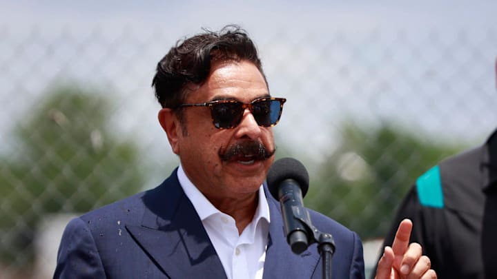 Jacksonville Jaguars owner Shad Khan speaks as Head Coach Doug Pederson listens in as the business bearing the name on the new practice facility, Miller Electric Center, is announced during a media conference after a minicamp football practice Monday, June 13, 2022 at TIAA Bank Field in Jacksonville. Jacksonville Jaguars owner Shad Khan speaks as Head Coach Doug Pederson listens in as the business bearing the name on the new practice facility, Miller Electric Center, is announced during a media conference after a minicamp football practice Monday, June 13, 2022 at TIAA Bank Field in Jacksonville.
