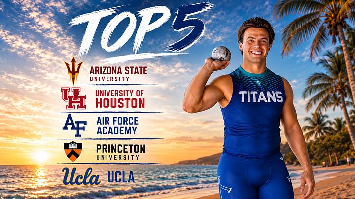 Syracuse High School thrower Jace Cook announced a final five of Arizona State, Houston, Air Force, Princeton and UCLA as he moves closer to making his college decision. Syracuse High School thrower Jace Cook announced a final five of Arizona State, Houston, Air Force, Princeton and UCLA as he moves closer to making his college decision.