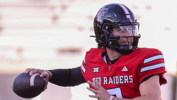 Brendan Sorsby looks to throw during the Texas Tech football team's spring game, Friday, April 17, 2026, at Jones AT&T Stadium.