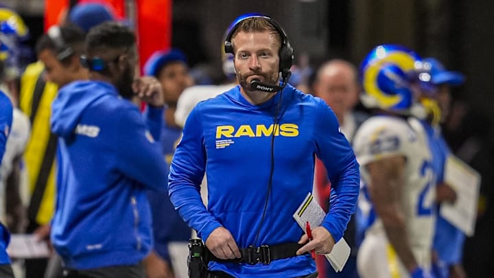 Dec 29, 2025; Atlanta, Georgia, USA; Los Angeles Rams head coach Sean McVay reacts on the sideline against the Atlanta Falcons during the first half at Mercedes-Benz Stadium. Mandatory Credit: Dale Zanine-Imagn Images Dec 29, 2025; Atlanta, Georgia, USA; Los Angeles Rams head coach Sean McVay reacts on the sideline against the Atlanta Falcons during the first half at Mercedes-Benz Stadium. Mandatory Credit: Dale Zanine-Imagn Images
