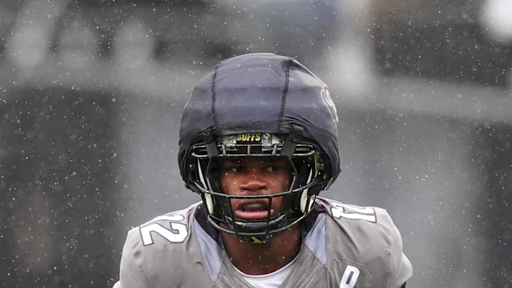 Apr 27, 2024; Boulder, CO, USA; Colorado Buffaloes cornerback Travis Hunter (12) during a spring game event at Folsom Field. Mandatory Credit: Ron Chenoy-USA TODAY Sports