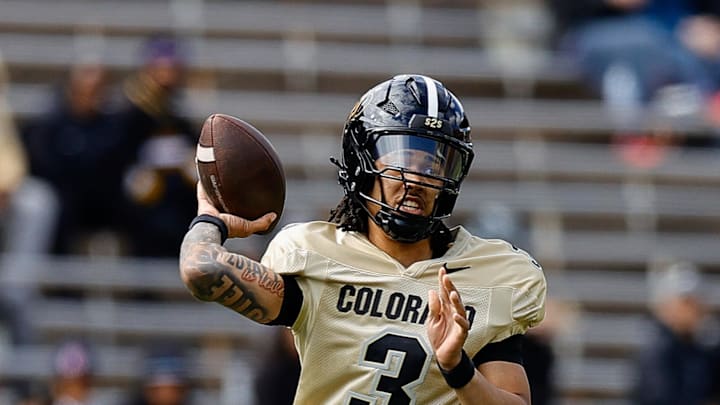 Apr 19, 2025; Boulder, CO, USA; Colorado Buffaloes quarterback Kaidon Salter (3) during the spring game at Folsom Field. Mandatory Credit: Isaiah J. Downing-Imagn Images