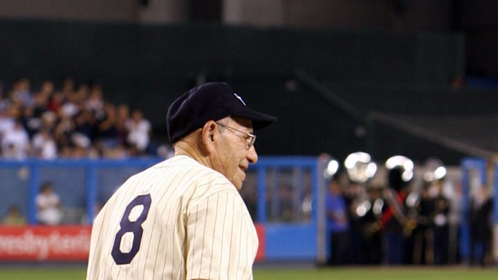 The great Yogi Berra stands on home plate prior to the final game at Yankee Stadium Sept. 21, 2008.