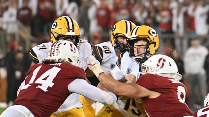 Nov 18, 2023; Stanford, California, USA; California Golden Bears quarterback Fernando Mendoza (15)