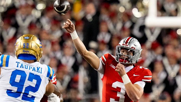 Ohio State Buckeyes quarterback Lincoln Kienholz (3) makes a pass in the second half of the NCAA college football game at Ohio Stadium on Saturday, Nov. 15, 2025 in Columbus, Ohio. Ohio State Buckeyes quarterback Lincoln Kienholz (3) makes a pass in the second half of the NCAA college football game at Ohio Stadium on Saturday, Nov. 15, 2025 in Columbus, Ohio.