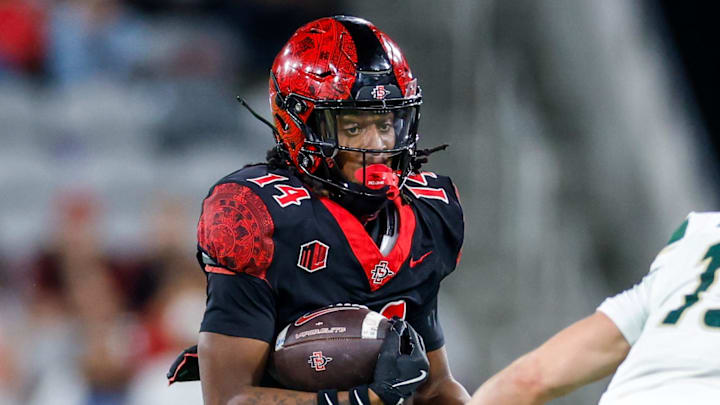 Oct 3, 2025; San Diego, California, USA; San Diego State Aztecs wide receiver Mikey Welsh (14).